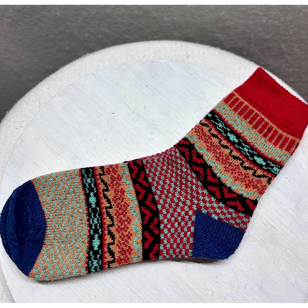 Fashion Boutique Womens Wool Blend Crew Socks‎ Boho Fair Isle Geometric Red Blue